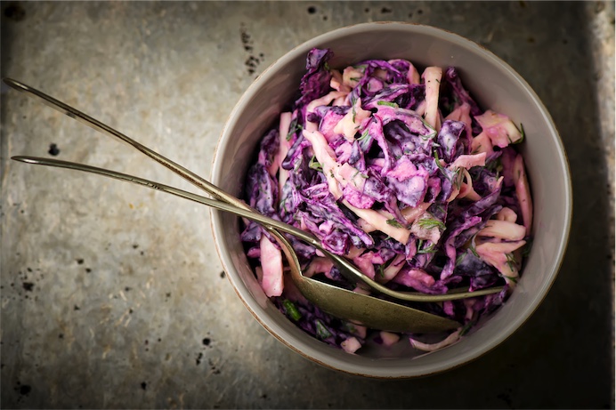Healthy coleslaw with tahini dressing
