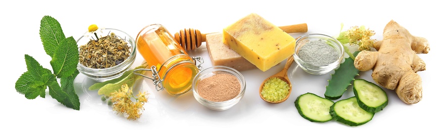 selection of foods and herbal medicines for acne treatment