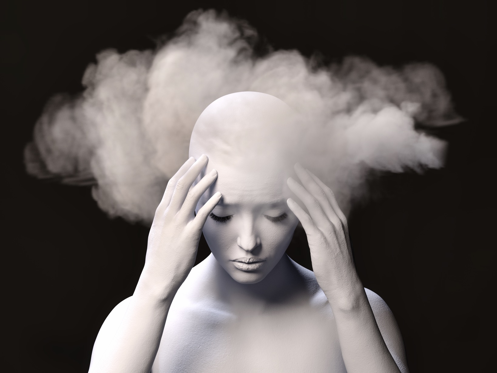 Woman with long covid brain fog and cognitive dysfunction.
