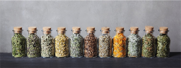 bottles of dried herbal medicine