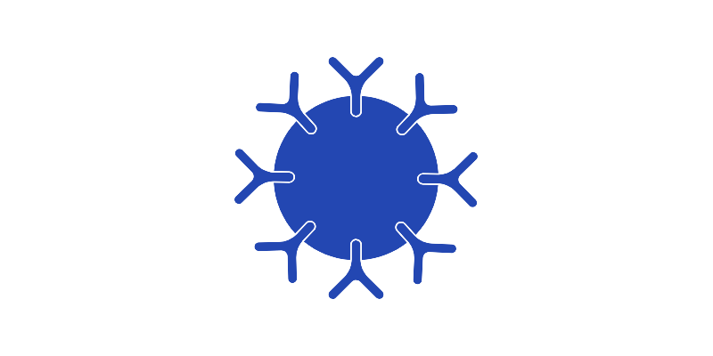 Immune health icon with antibodies around a central cell, indicating immunity support and recurrent infection care